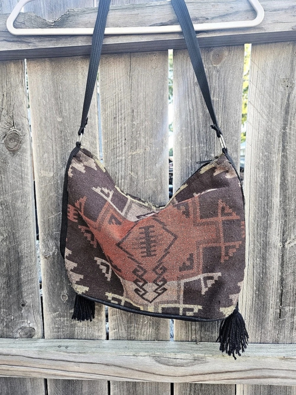 El Paso Saddle Blanket Wool Crossbody Messenger Bag Tassles Western Aztec Medium